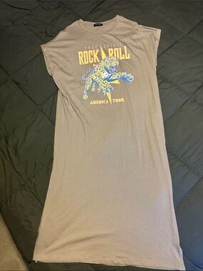 Rock & Roll Graphic Midi Dress - Taupe